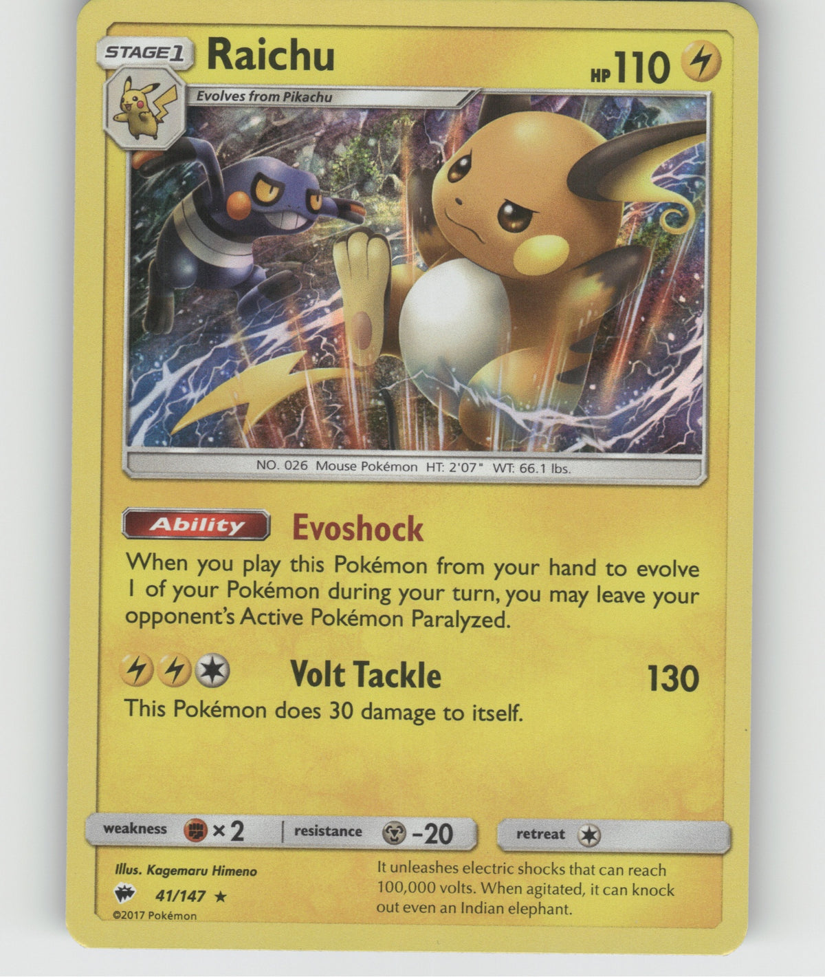Raichu Holo Rare SM - Burning Shadows 41/147 NM
