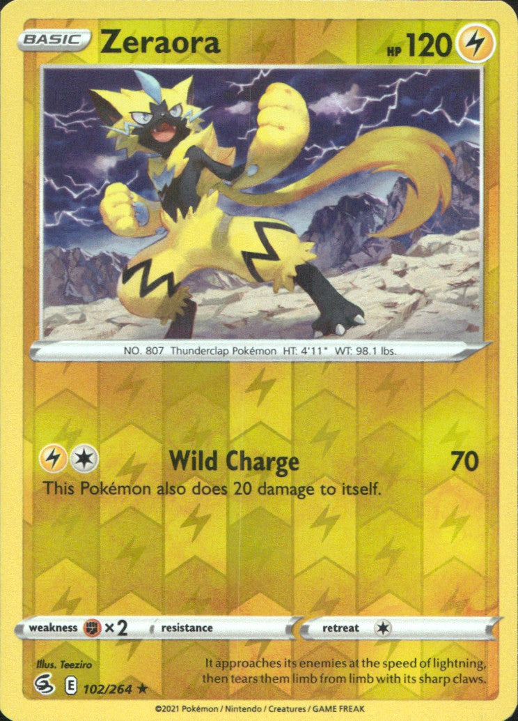 Zeraora Reverse Holo Rare SWSH08: Fusion Strike 102/264 NM