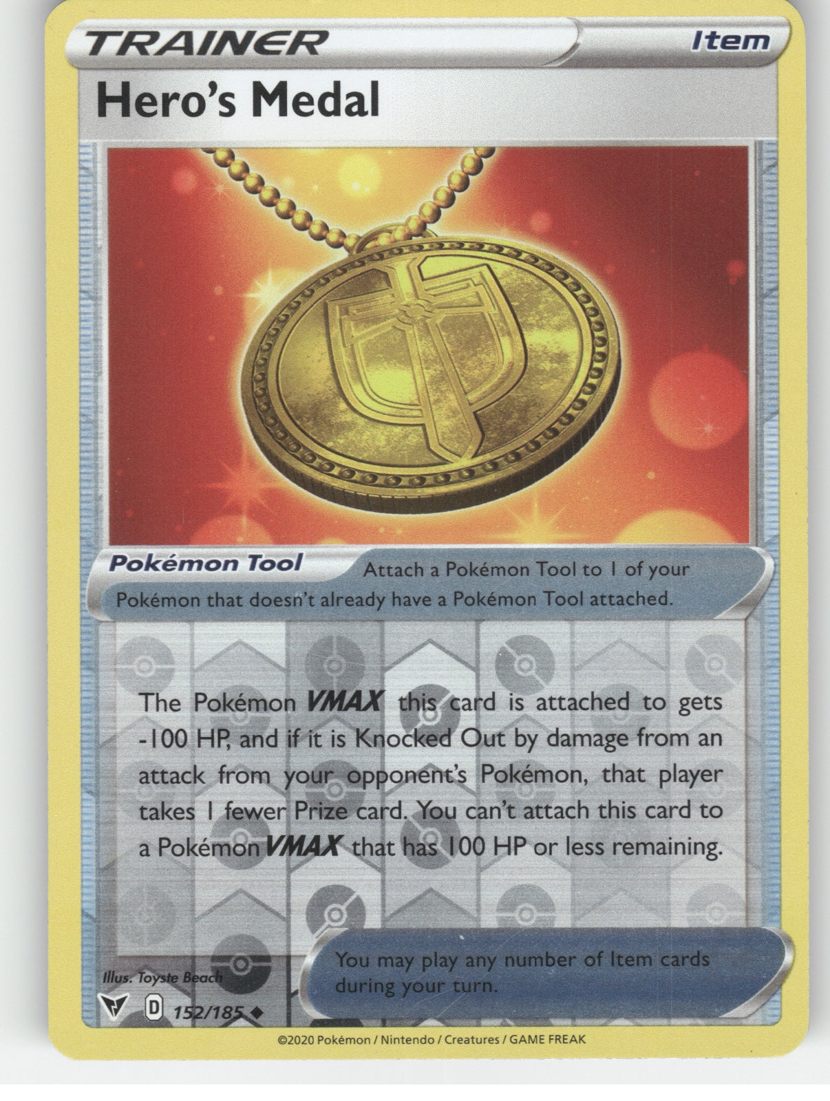 Hero's Medal Reverse Holo Uncommon SWSH04: Vivid Voltage 152/185 NM
