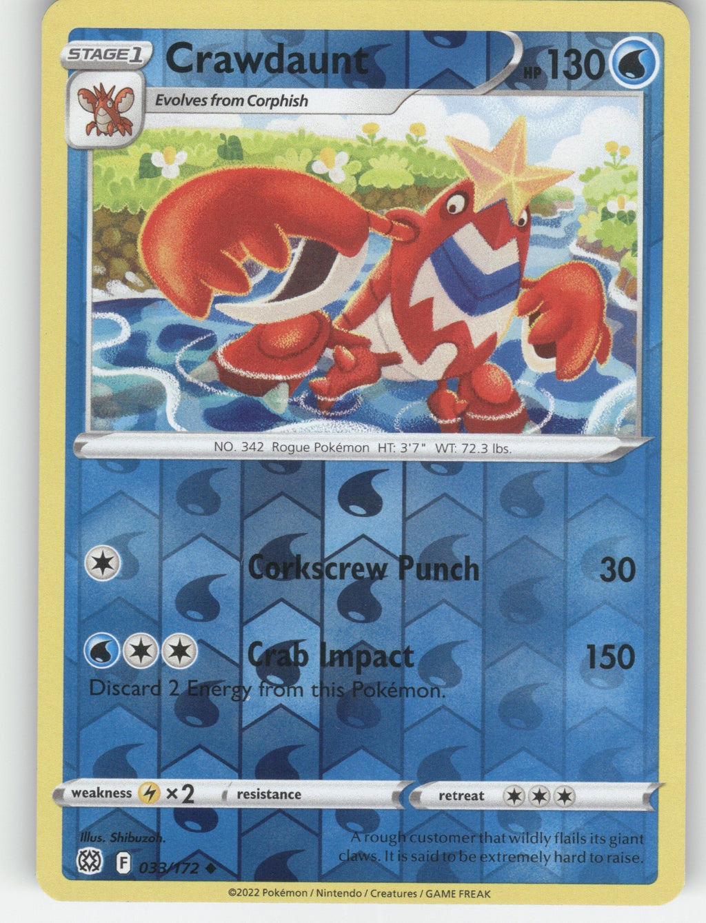 Crawdaunt Reverse Holo Uncommon SWSH09: Brilliant Stars 033/172 NM