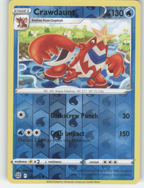 Crawdaunt Reverse Holo Uncommon SWSH09: Brilliant Stars 033/172 NM