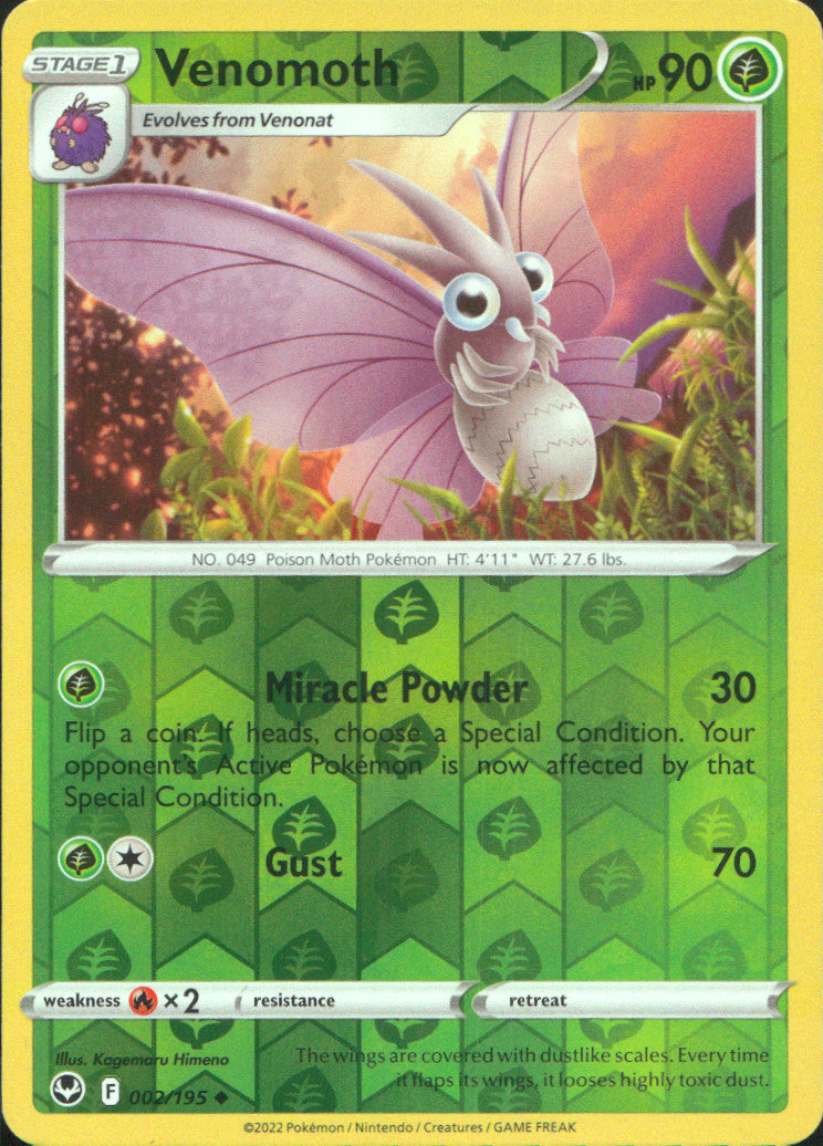 Venomoth Reverse Holo Uncommon SWSH12: Silver Tempest 002/195 NM