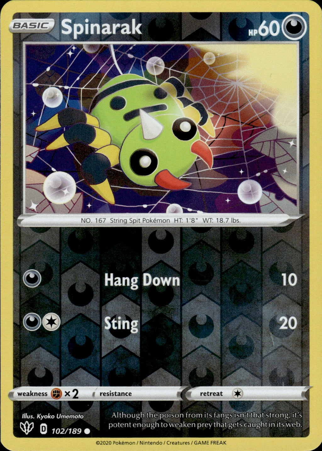 Spinarak Reverse Holo Common SWSH03: Darkness Ablaze 102/189 NM