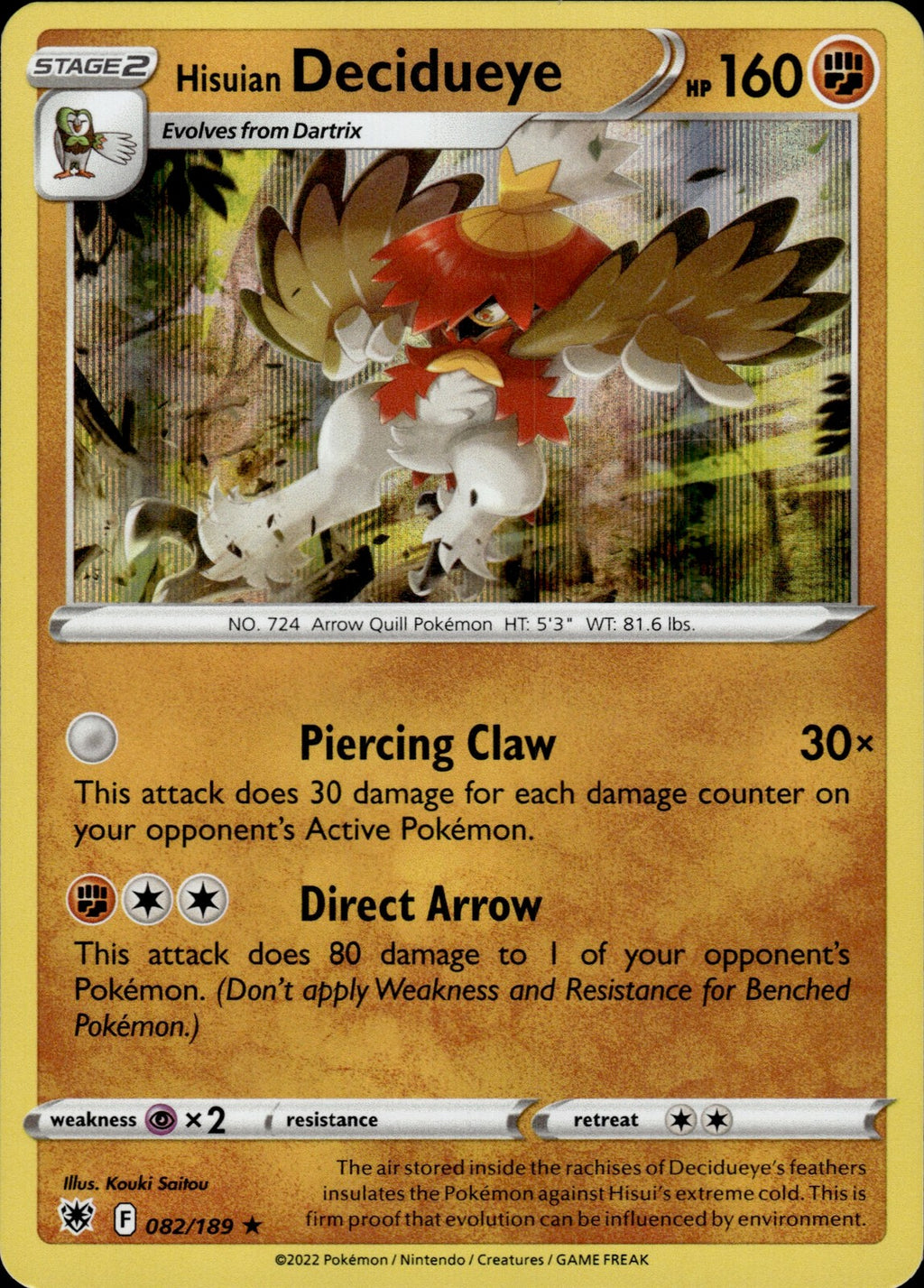 Hisuian Decidueye Holo Rare SWSH10: Astral Radiance 082/189 NM