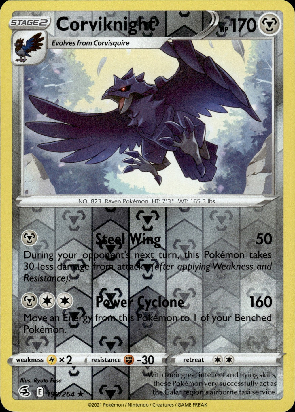 Corviknight Reverse Holo Rare SWSH08: Fusion Strike 190/264 NM