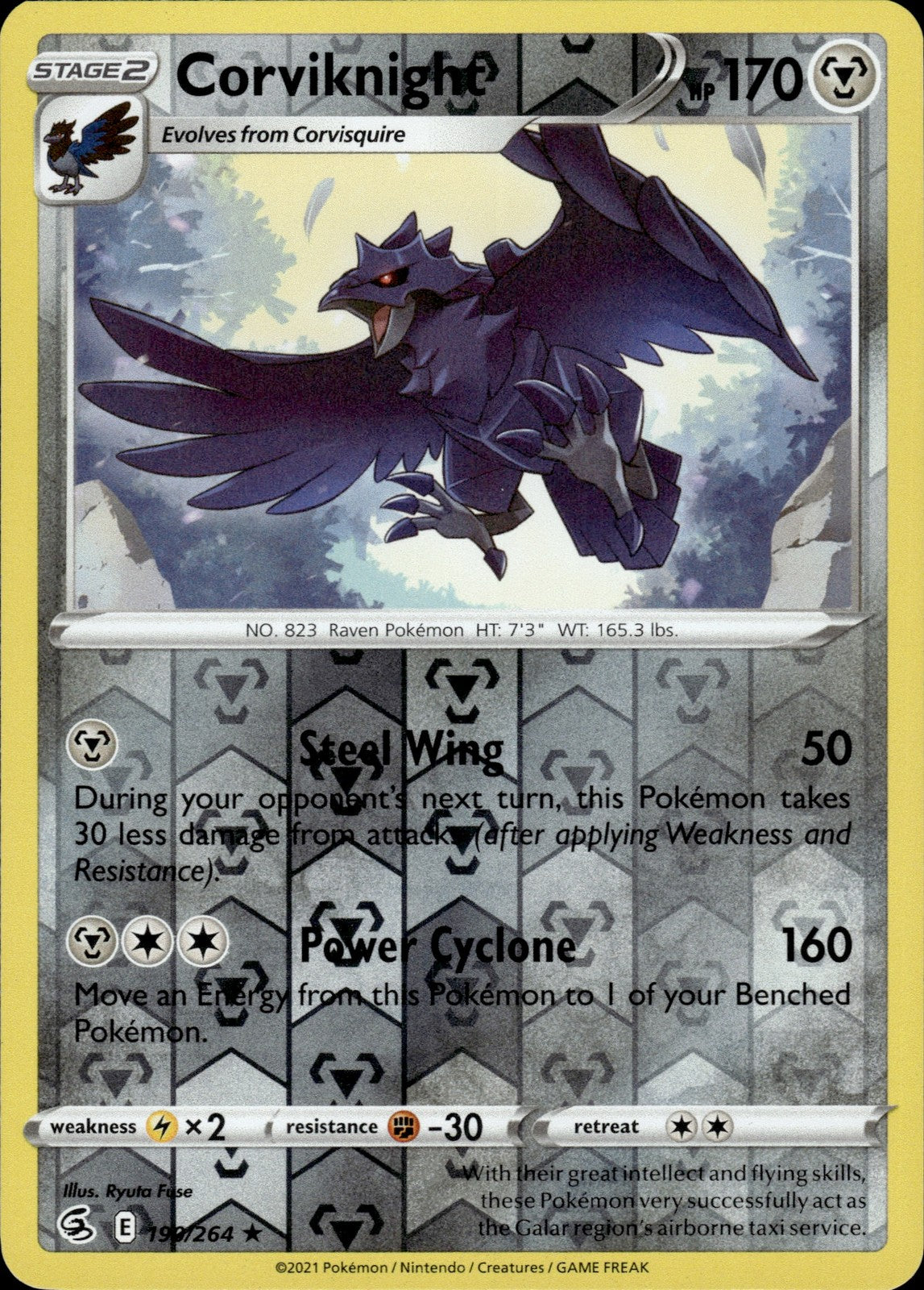 Corviknight Reverse Holo Rare SWSH08: Fusion Strike 190/264 NM