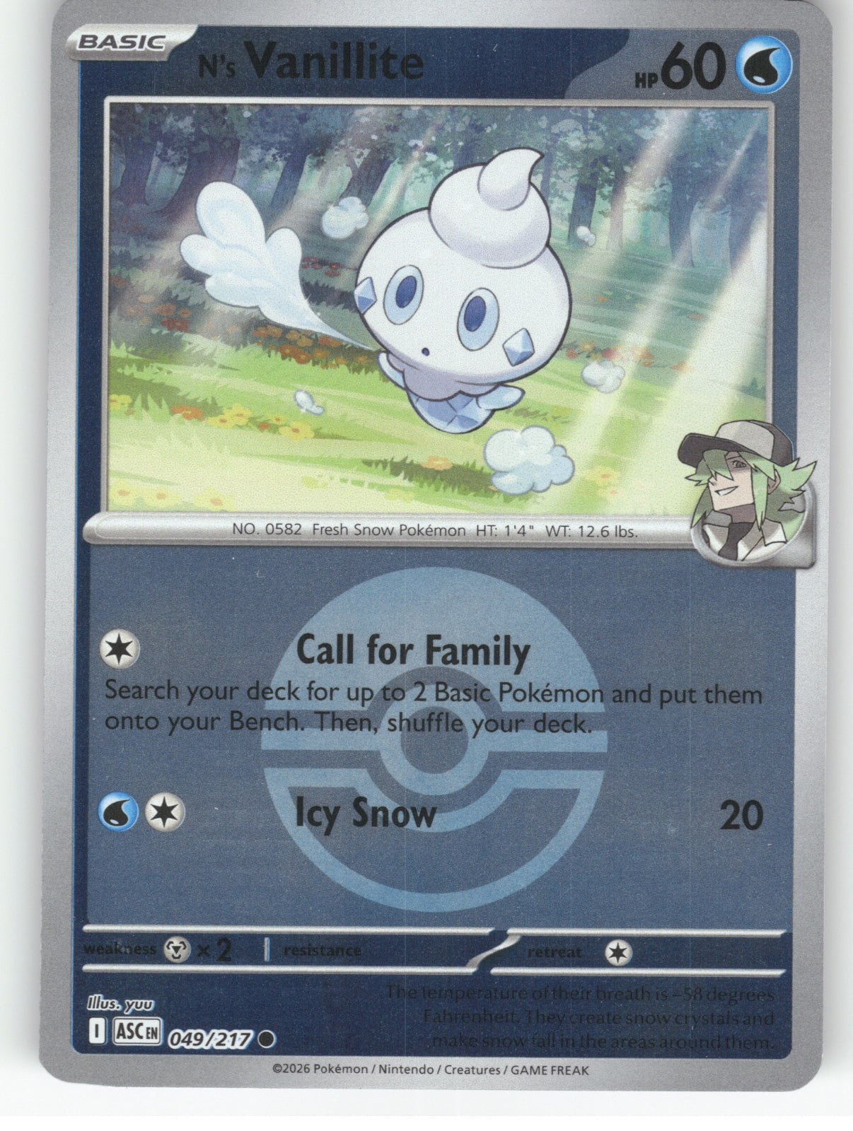 N's Vanillite (Poke Ball) Reverse Holo Common ME: Ascended Heroes 049/217 NM