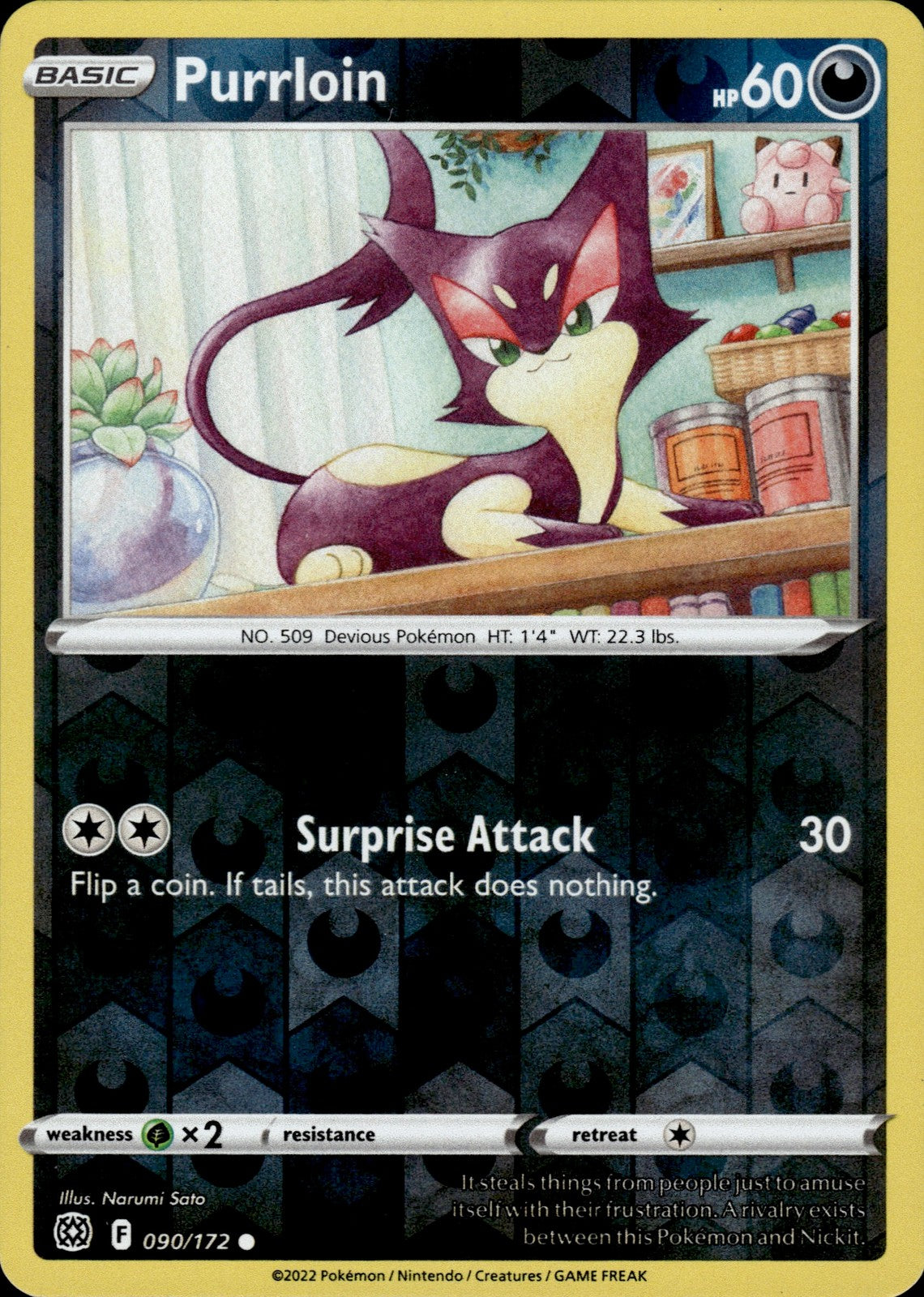 Purrloin Reverse Holo Common SWSH09: Brilliant Stars 090/172 NM