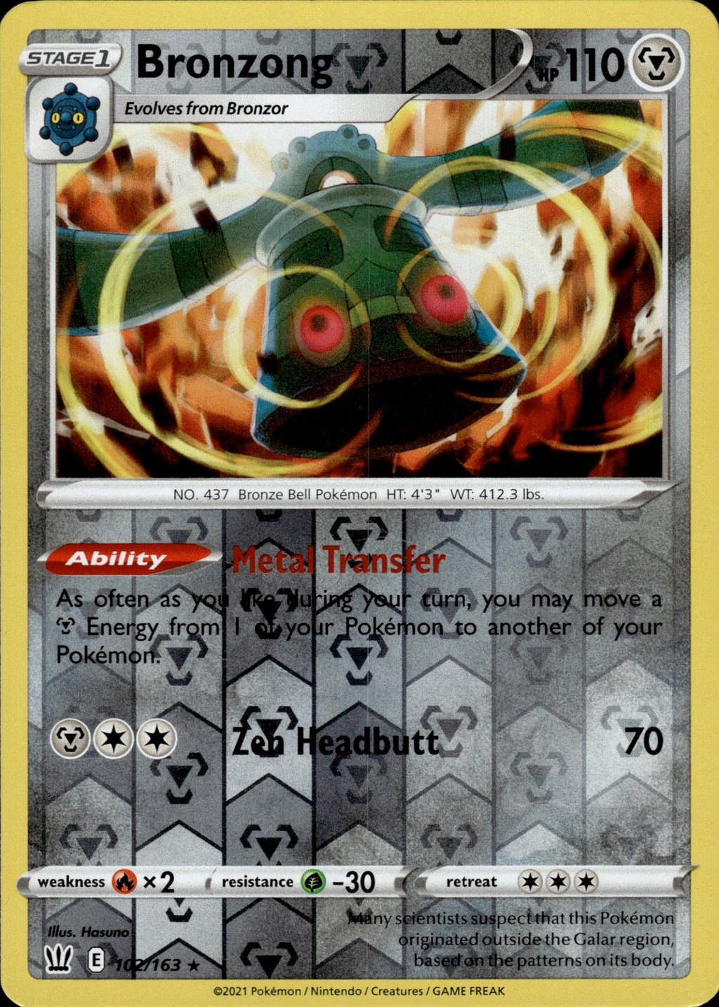 Bronzong Reverse Holo Holo Rare SWSH05: Battle Styles 102/163 NM