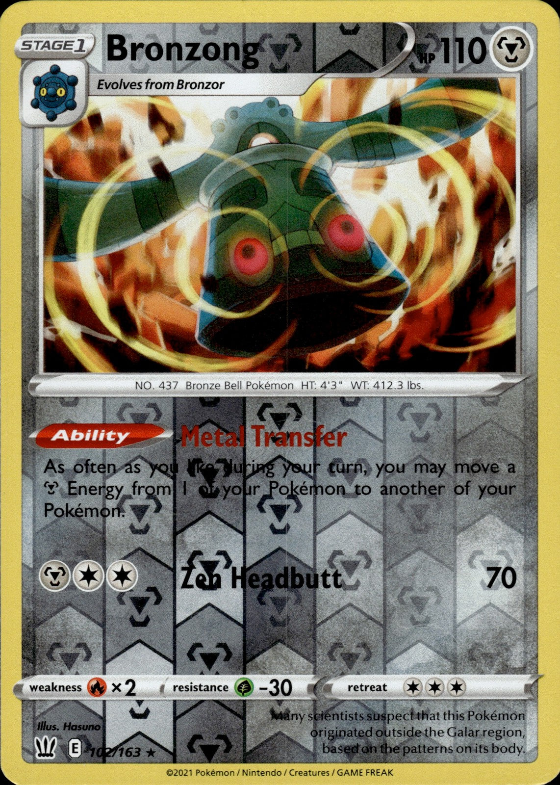 Bronzong Reverse Holo Holo Rare SWSH05: Battle Styles 102/163 NM
