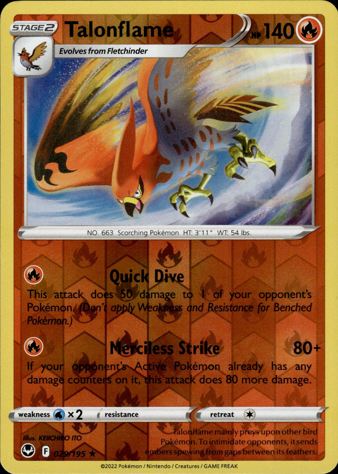 Talonflame Reverse Holo Rare SWSH12: Silver Tempest 029/195 NM