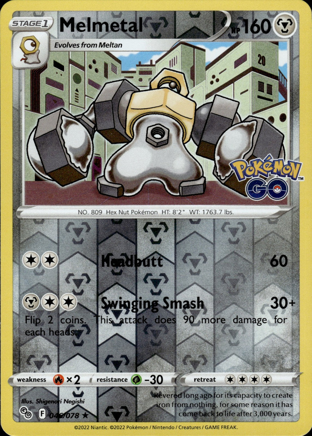 Melmetal Reverse Holo Holo Rare Pokemon GO 046/078 NM