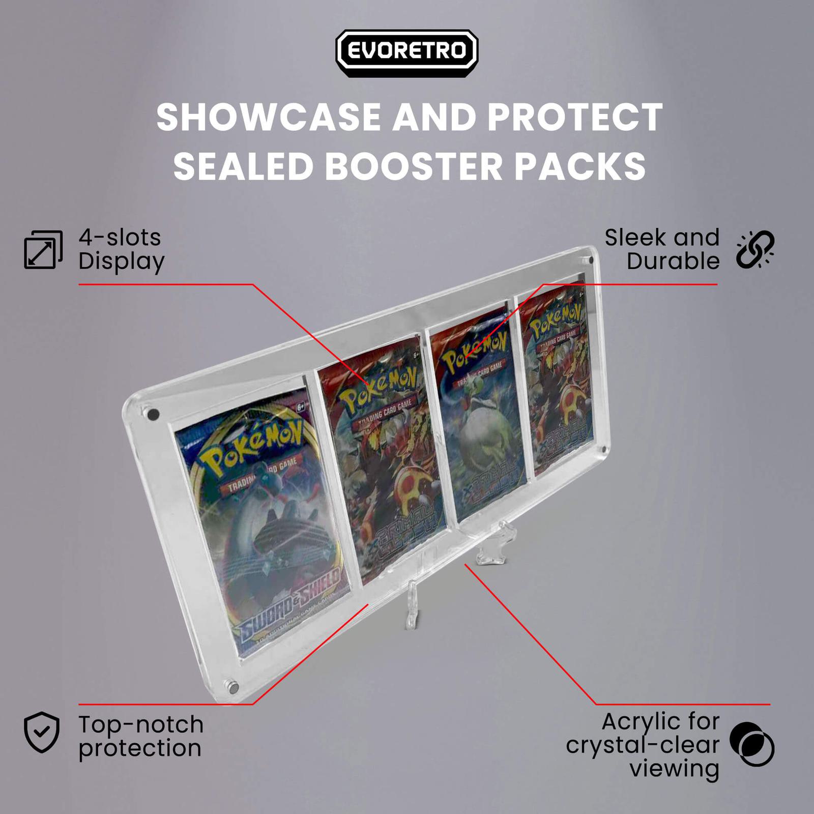 EVORETRO Magnetic Acrylic Booster Pack Display Case 4-Slot