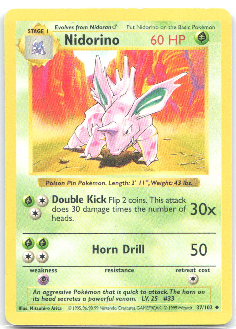 Nidorino Unlimited Uncommon Base Set (Shadowless) 037/102 NM