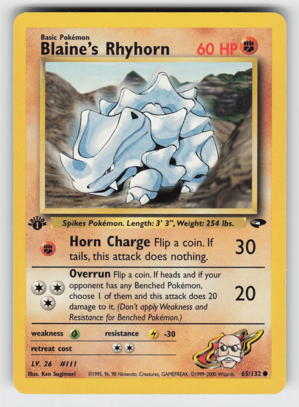 Blaine's Rhyhorn Unlimited Common Gym Challenge 065/132 HP