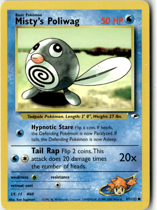 Misty's Poliwag Unlimited Common Gym Heroes 087/132 NM